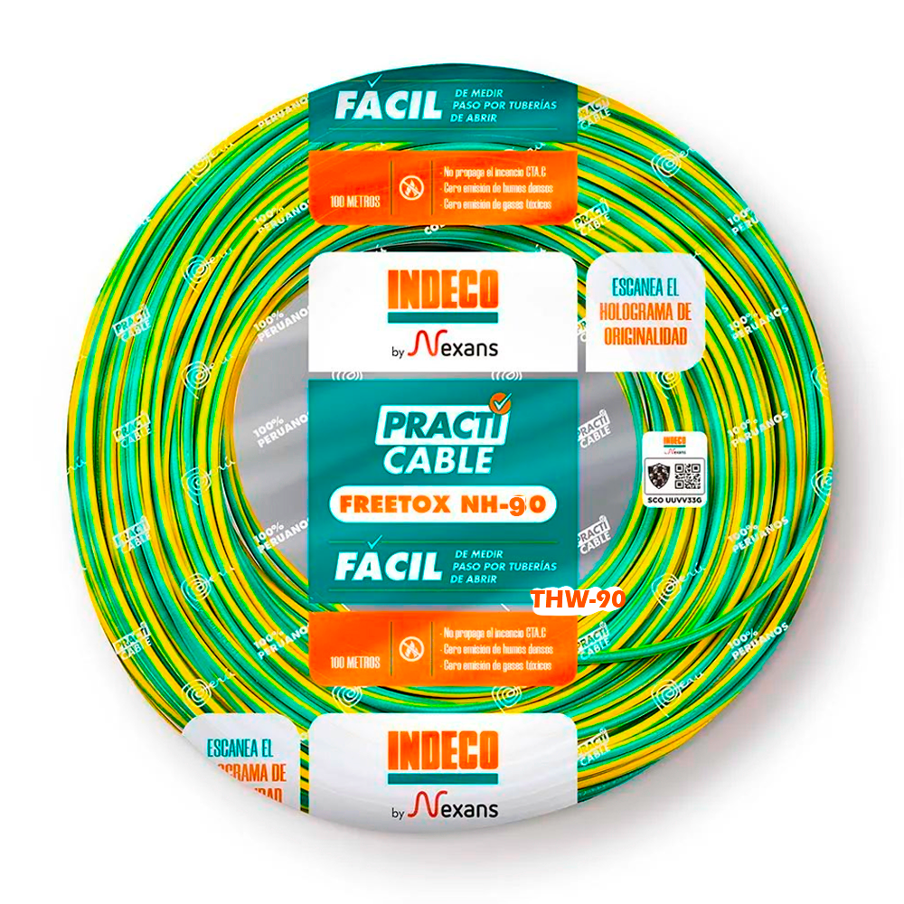 cable thw-90+plus 4mm2 color Amarillo-Verde indeco